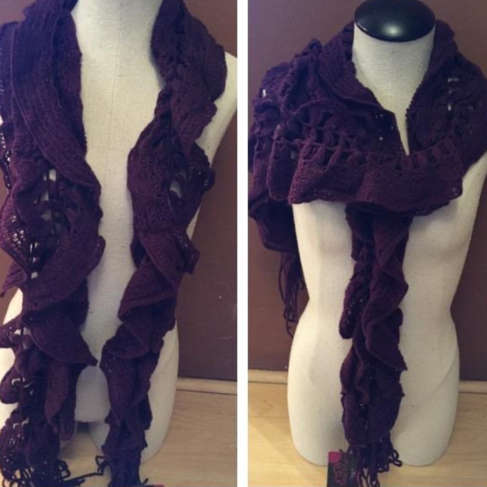 Tickled Pink Soft Ruffle Fringed Scarf. Dark Purple